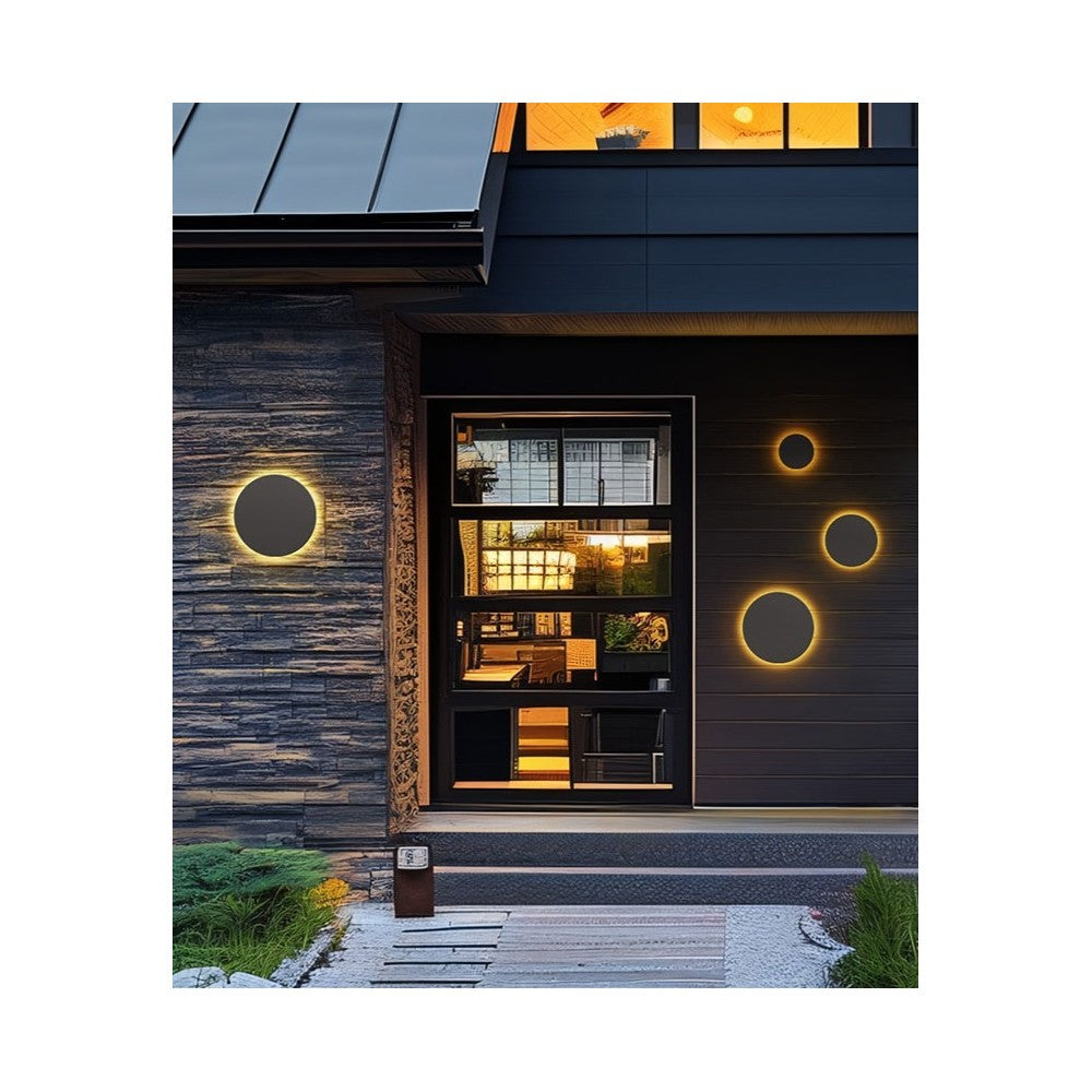 Grå rund facadelampe Piatta 12W med CCT 230V og IP44 beskyttelse, 180x47mm