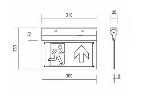 væg- eller loftmonteret LED exit skilt - 2W, Samsung LED chip, 140 lumens