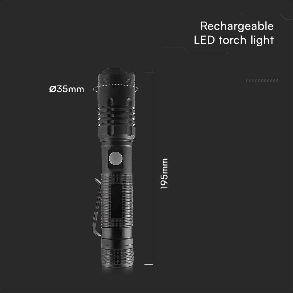 V-Tac 10W LED lygte - 1000 lumens, genopladelig, IP54 - Sort