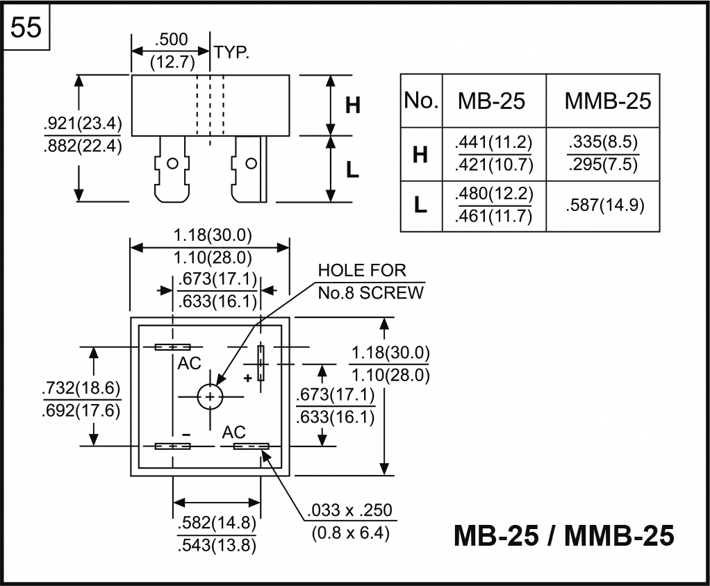 Brokobling, enkelt-fase, 800V 50A m. spadestik (MB-25)