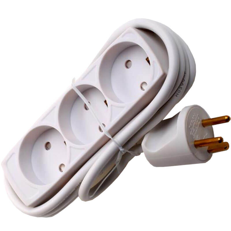 Stikdåse børnesikret 3-vejs 1,5m m/jord hvid