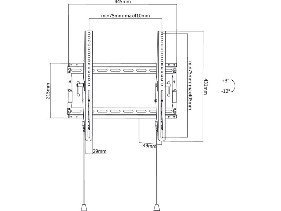 TV vægbeslag - 32-55" 3°/12° vipbar, Vægafstand 49mm