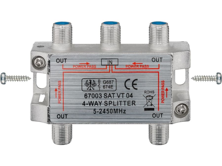 TV/FM/SAT antennesplitter - 4 vejs 5-2450MHz (til F stik)