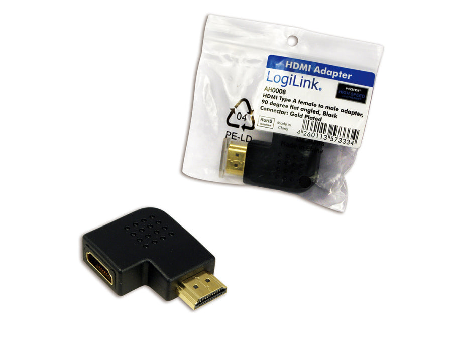 HDMI mellemled - HDMI hun til HDMI hun, 90° flad