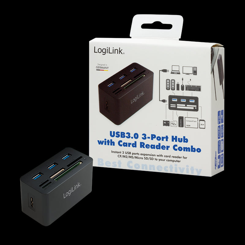USB 3.0 hub med kortlæser - SD/microSD/M2/MS(Duo+Pro)/CF