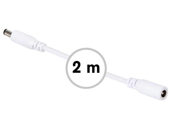 DC forlængerkabel - 5,5x2,1mm han/hun, 3A, Hvid (2m)