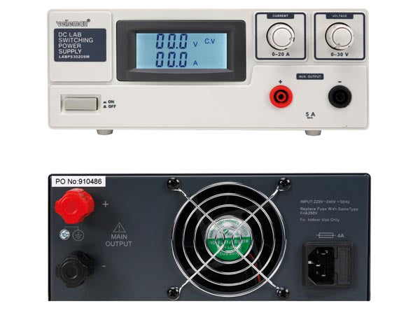 Laboratorie strømforsyning - 0-30V / 0-20A m. LCD display