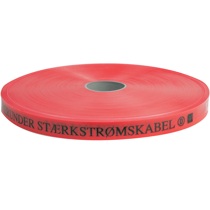 Markeringsbånd rød 25x0,3mm "Stærkstrøm" - 250 m.