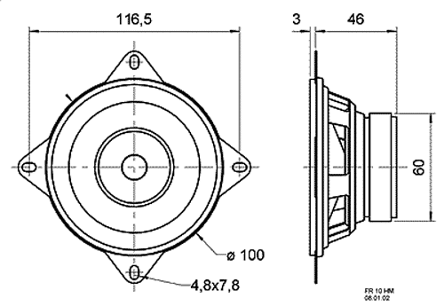 Full range højttaler - 4" 8ohm / 20W (Ø100mm)
