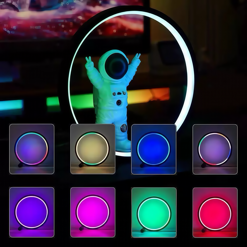 Slim Cirkel RGBIC lampe - Hvid, Ø30cm, Bluetooth, 5V USB, 15W - Smart belysning til enhver lejlighed - Inkluderer USB-kabel