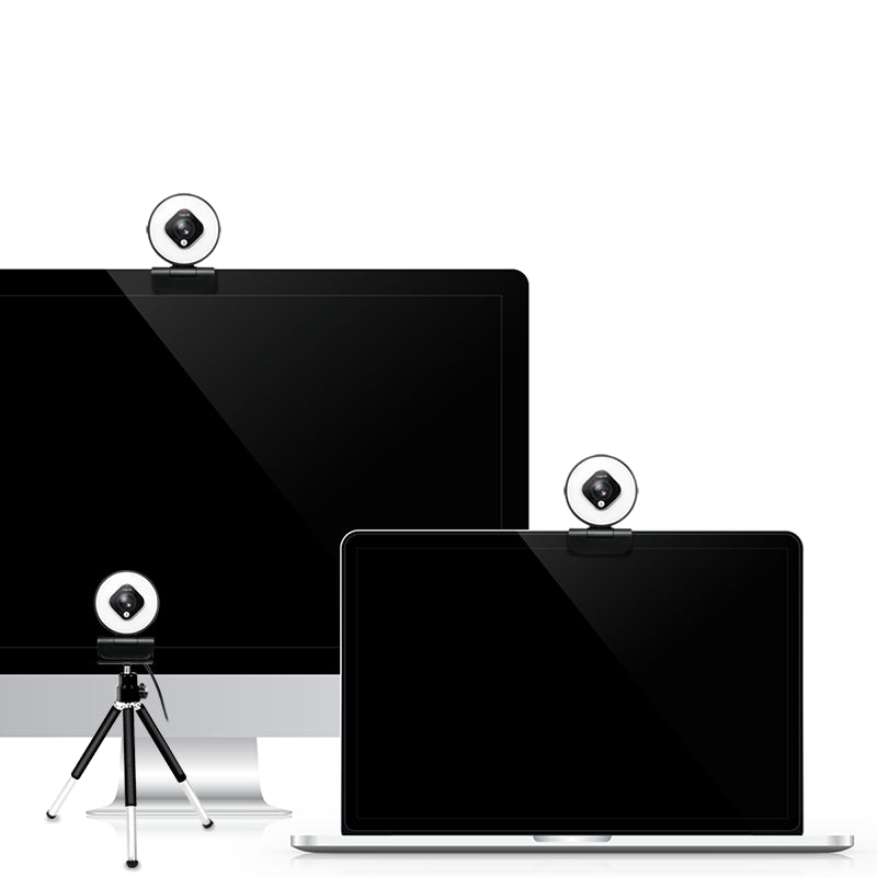 USB 2.0 Webcam m. ringlys - HD 1920x1080, Sort