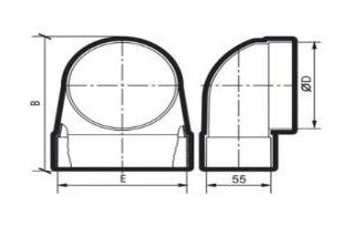 Rund til rektangulær (vinklet) - Ø55m til 97mm