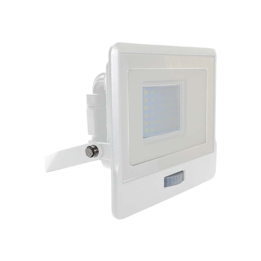 V-Tac 30W LED projektør med sensor, hvid - Samsung LED chip - 2340lm - IP65 - 5 års producentgaranti