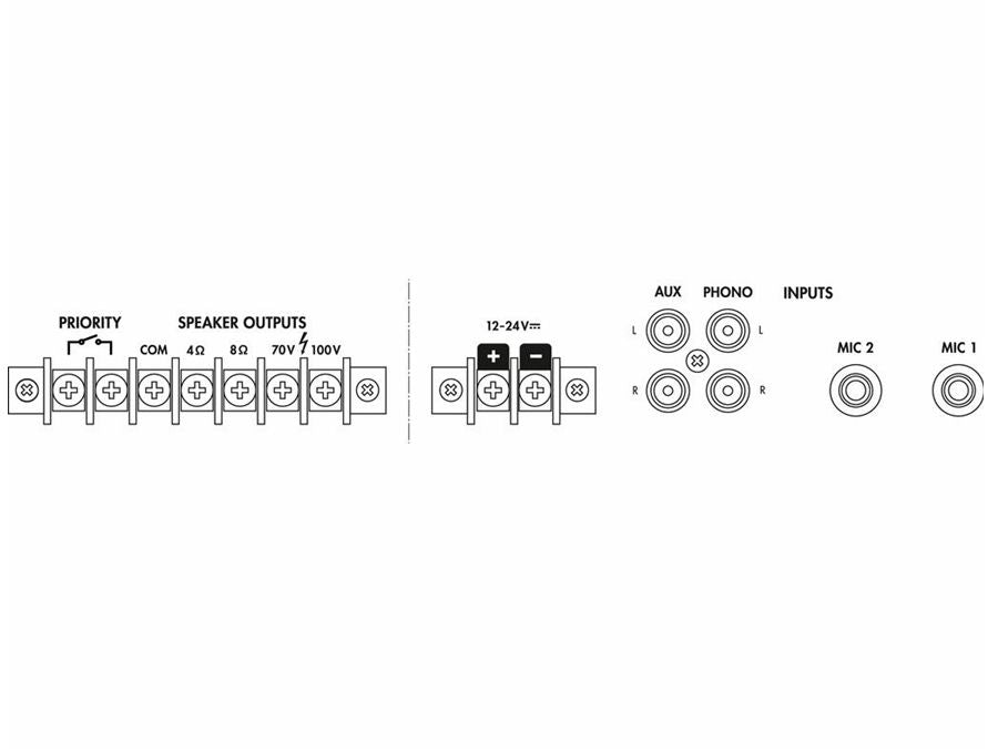 Mono PA mixer forstærker - 1 x 35W / 100V, Sort