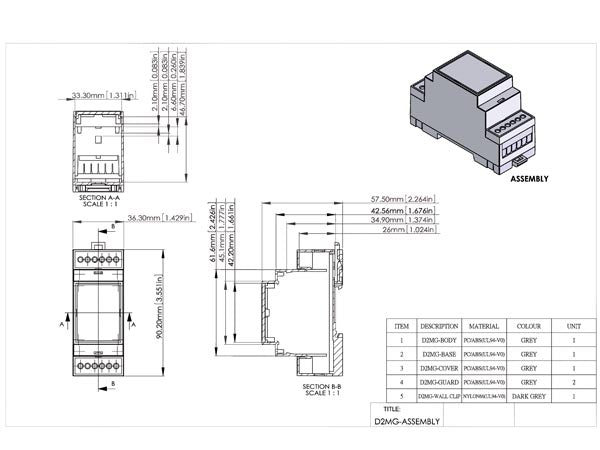 DIN-skinne Modulboks - 2 moduler