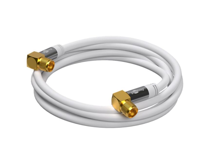 HQ Antennekabel - 2 x 90° F han, CU, 4 x skærm, Hvid (5m)