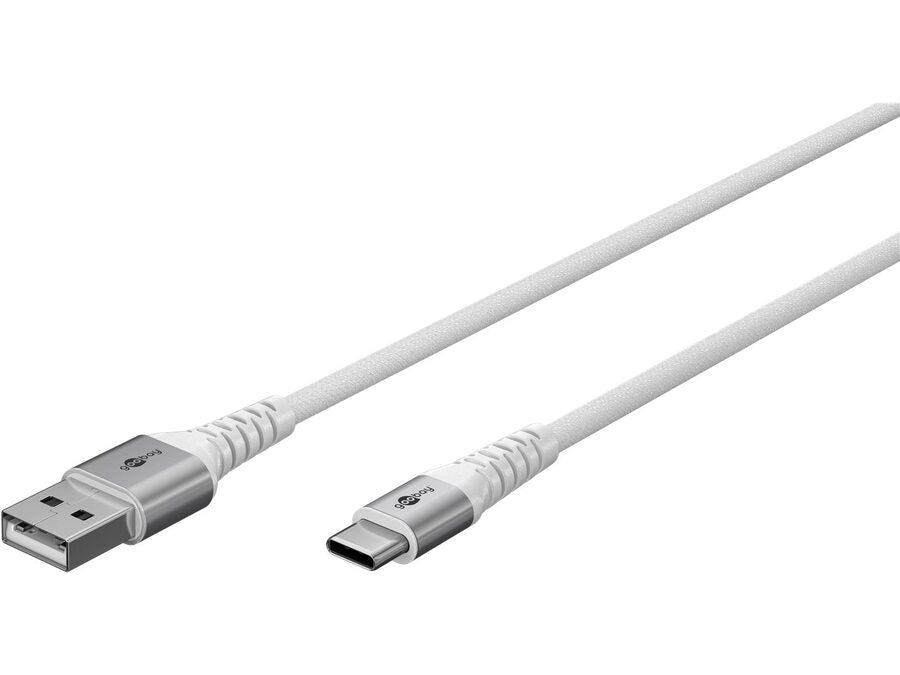 USB-A til USB-C Supersoft PD Tekstilkabel, 3A, Hvid (1m)