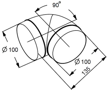 Rund Ø100 bøjning 90 grader