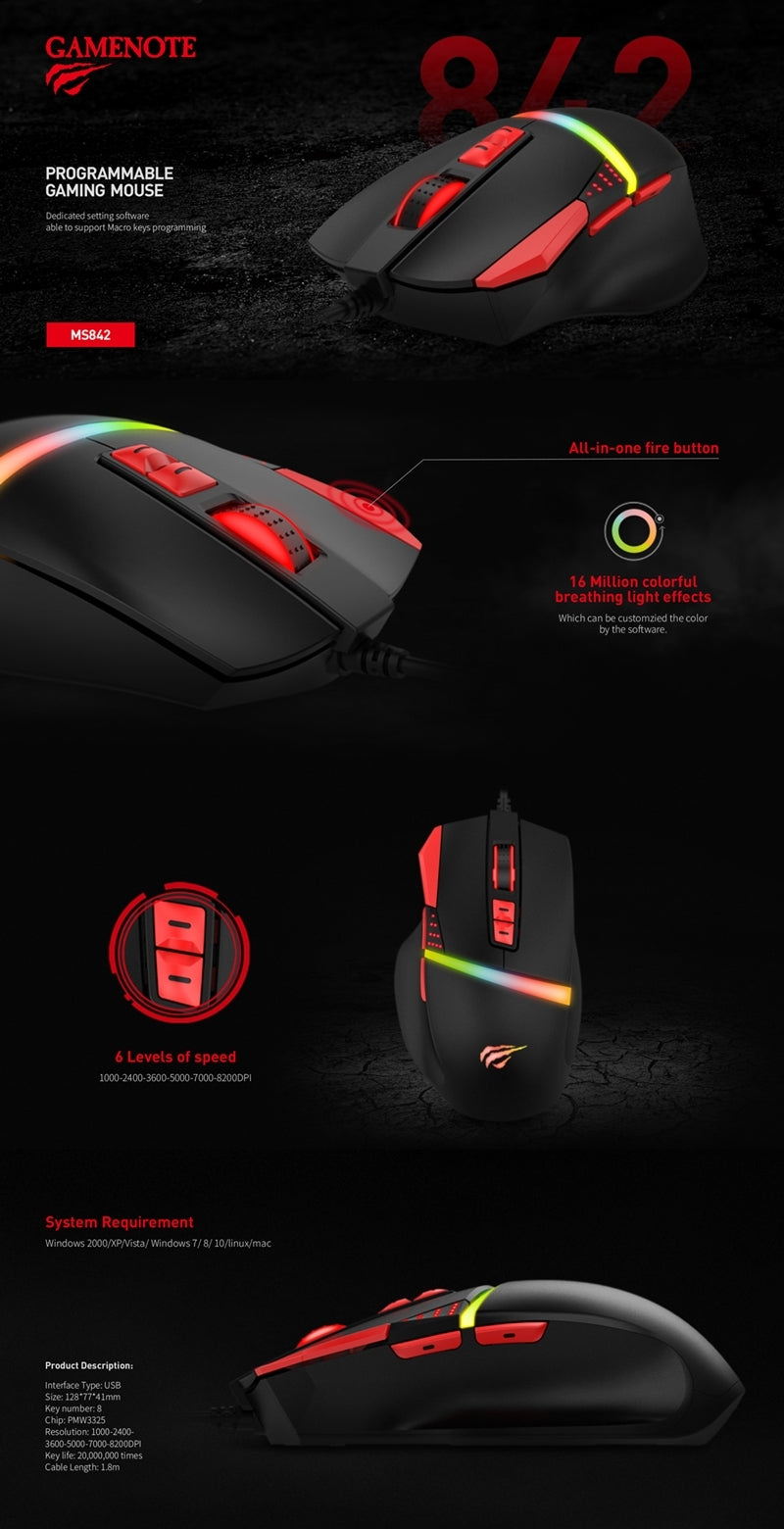 Havit Gaming Mouse with RGB Light bar 8200DPI