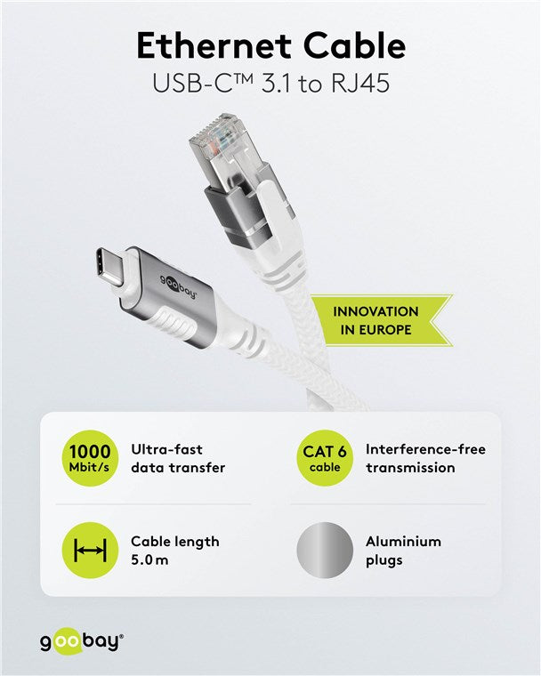 USB-C™ 3.1 til RJ45 netværkskabel, Hvid (5m)