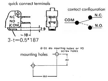 Mikroswitch m. lang arm - 5A/250V, ON-(ON), spadestik