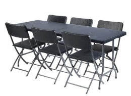 Klapbord - Sort, 180 x 75 x 74cm (rattan)