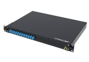 Fiberskuffe Singelmode G.657.A1 udtræksbar 1HE sort fuldbestykket med 12 LC Duplex adapter blå 24 x