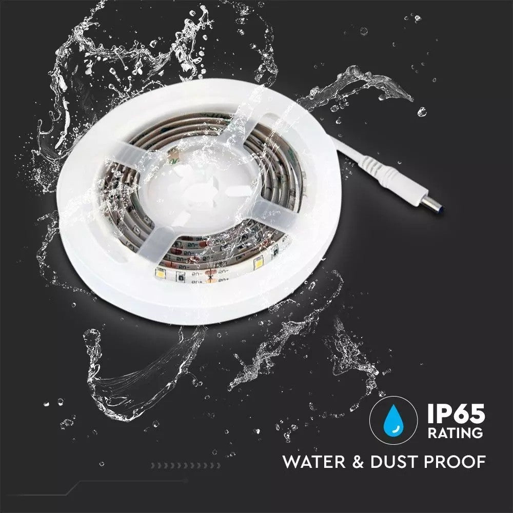 V-Tac 2,4W/m LED strip med PIR sensor, batteri og stænktæt beskyttelse - 1m, 6V, IP65