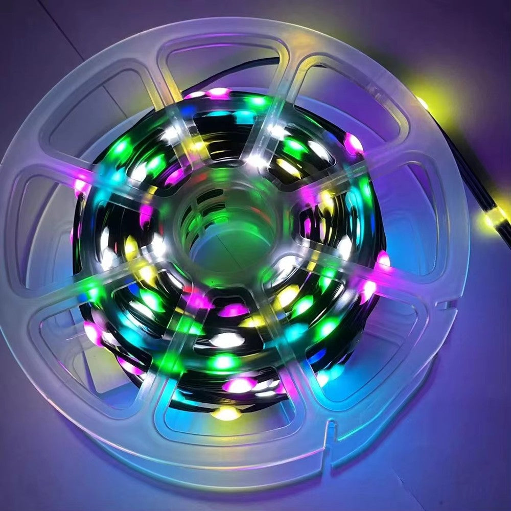 5 meter RGBIC LED lyskæde med 50 LED, grøn ledning, fjernbetjening og bluetooth - 230V