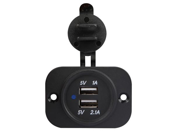 USB biladapter til panelmontage - 12/24V ind > 2 x USB 5V ud