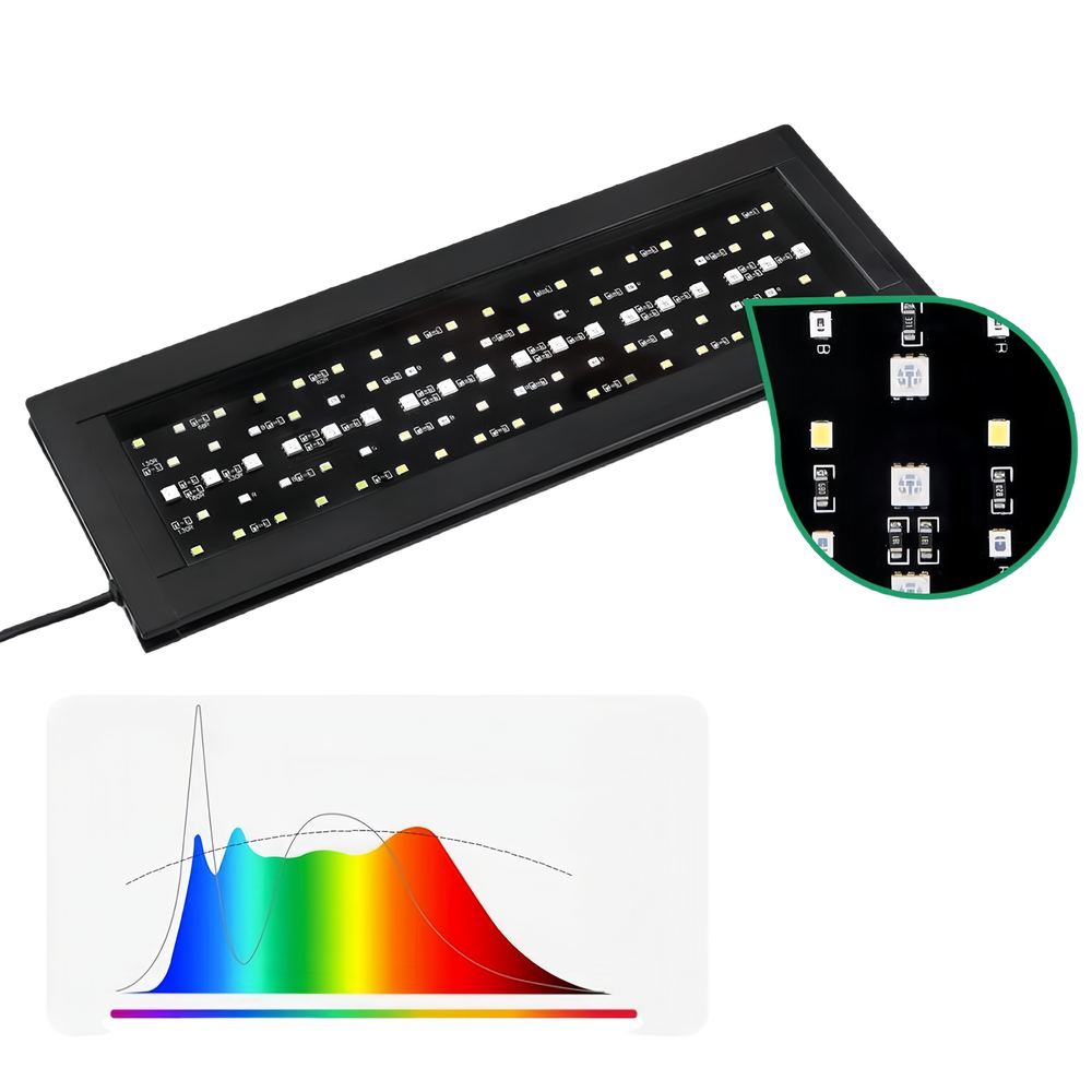 30 cm LED akvarielampe med RGBW lys, 18W effekt og timer - 230V input