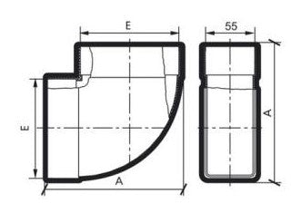 Rektangulær bøjet stykke - 90°, horizontal, 110mm