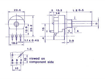 Potmeter - 1kOhm log. m. kontakt (Ø6mm)
