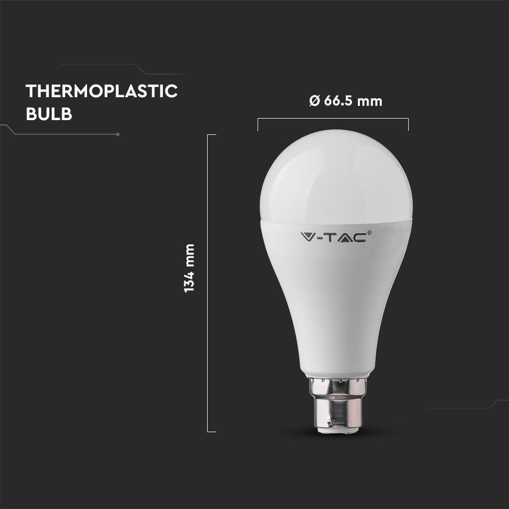 V-Tac 15W LED pære - Kraftig erstatning for 90W, A65, B22, 230V, 1350lm, RA80