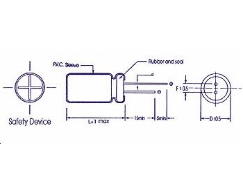 47uF 100V lodret elektrolyt, Ø10x13mm (85°C)