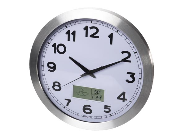 Analog vægur m. LCD display - Termo- og hygrometer, Ø35cm