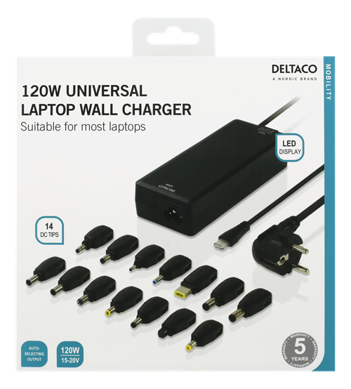 Notebook strømforsyning - 15 til 20V / 120W (8A), EUP