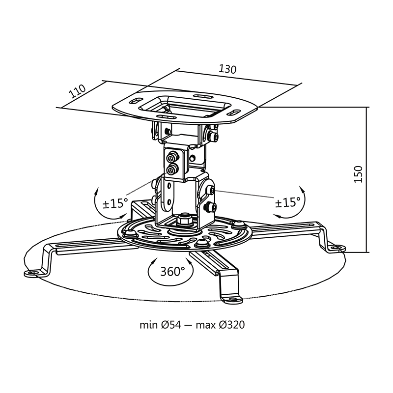 Loftbeslag til projektor - 150mm, Hvid