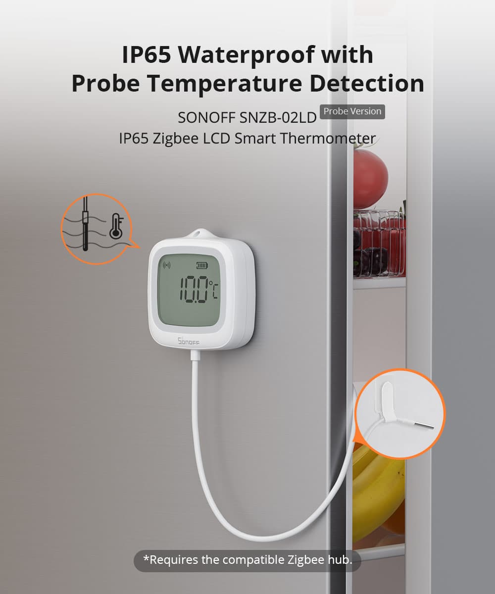 ZigBee SNZB-02LD - Smart termometer med probe (IP65)
