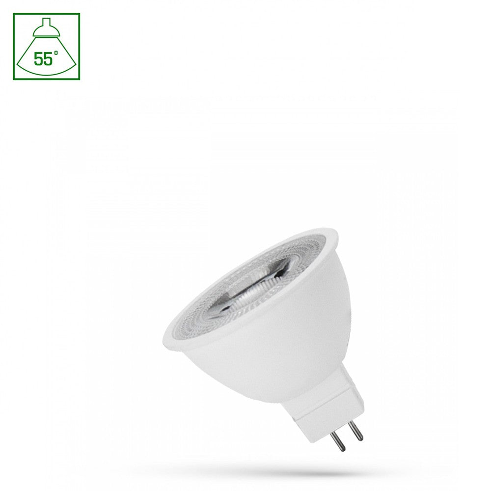MR16 LED 6W - 12V, 55°, varm hvid, med linse, Spectrum - Energibesparende lyskilde med varm hvidt lys og høj farvegengivelse til MR16/GU5.3 fatning.
