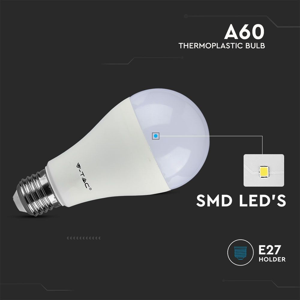 A60 LED 8,5W E27 - 4000K, 3 stk./pakke, plastikpære - Pakke med 3 energibesparende LED-pærer med 8,5W og E27 fatning, 4000K farvetemperatur og høj farvegengivelsesindeks på RA80.