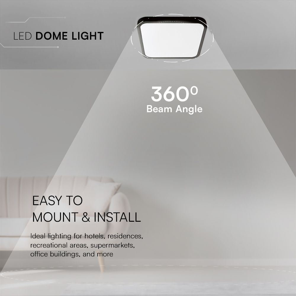 18W Sort Firkantet LED Loftlampe med Samsung Chip, 3000K, IP44 - 5 års garanti