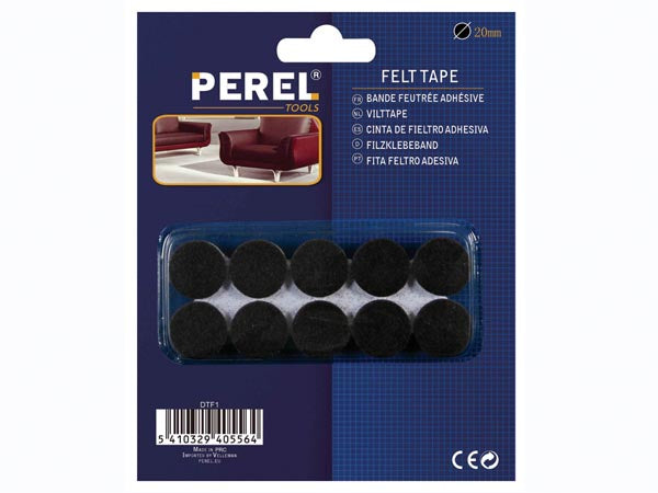 Selvklæbende filtpuder - Rund, Ø20mm, Sort (20 stk.)