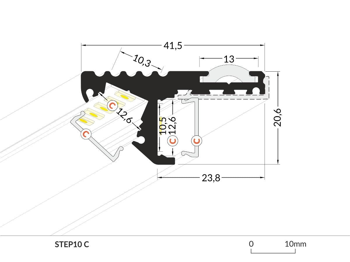 DIOFLEX Alu profil STEP10 C 2m 41,5x20,6mm