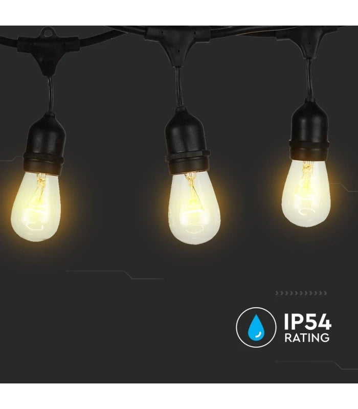 V-Tac Lyskæde til 15 E27 Pærer - 15m, IP54, 230V, Uden Lyskilde