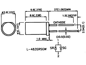 5mm LED - Rund, flad top, RØD diffus (5mcd)