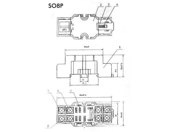 DIN-skinne sokkel til heavy duty relæ - 8 ben, 10A