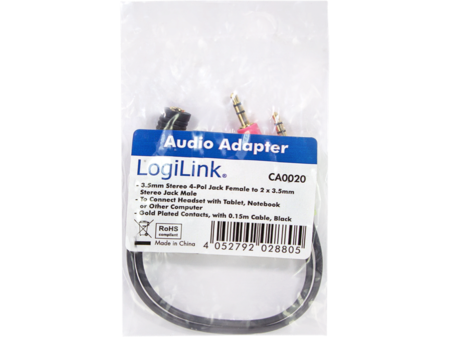 Headset til PC adapter - 4pol JACK hun > 2 x st. JACK han