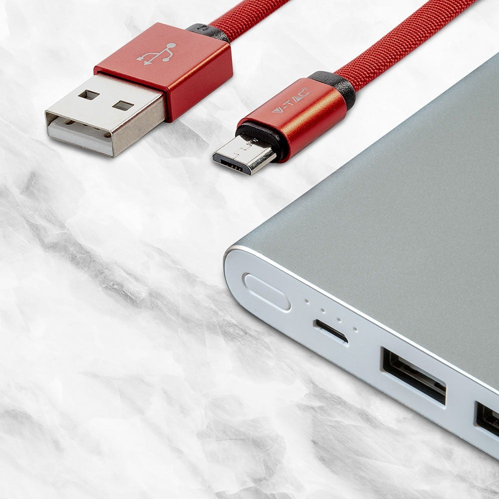 1m Rødt flettet Micro USB kabel med bomuldsstof - Ruby serie