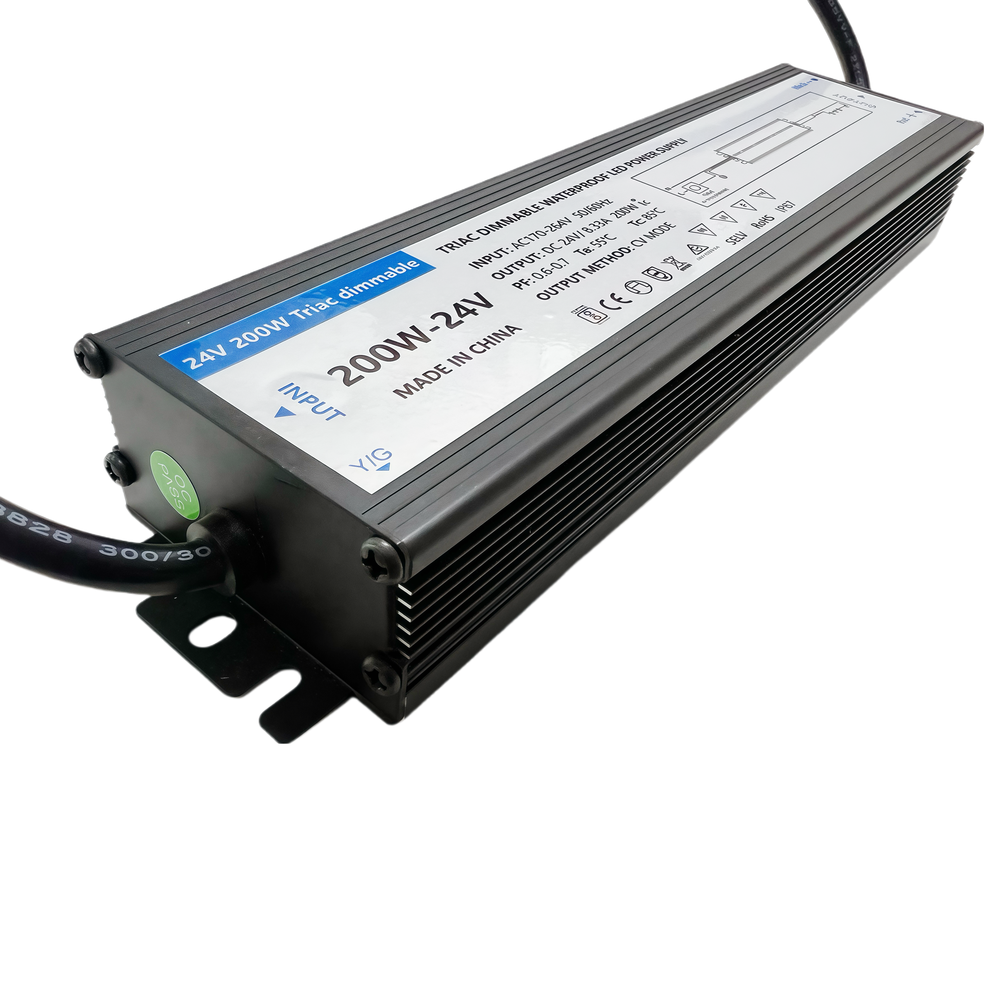 200W vandtæt dæmpbar strømforsyning - 24V DC, 8.33A, Triac, IP67